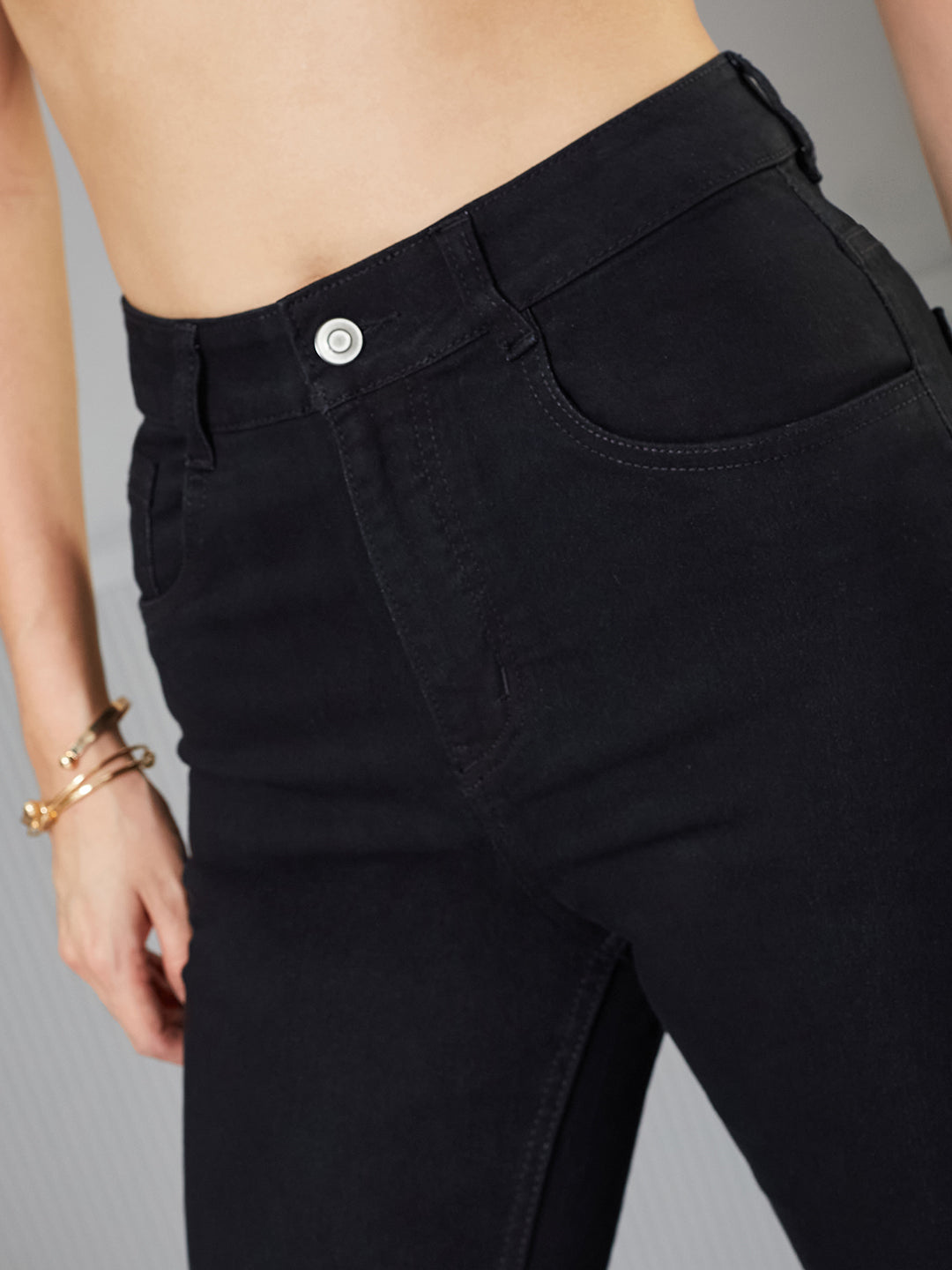 Black Bootcut High-Rise Regular Stretchable Denim Jeans for Women