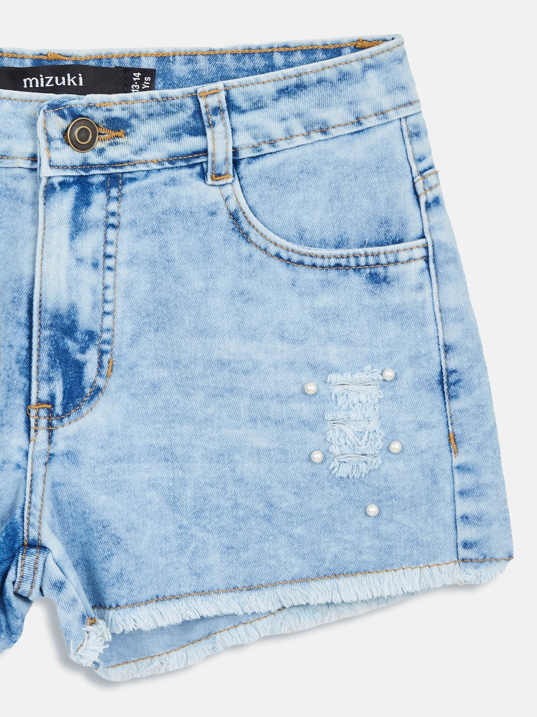 Light Blue Relaxed-Fit Mid-Rise Highly-Distressed Denim Shorts for Girls/Teenagers