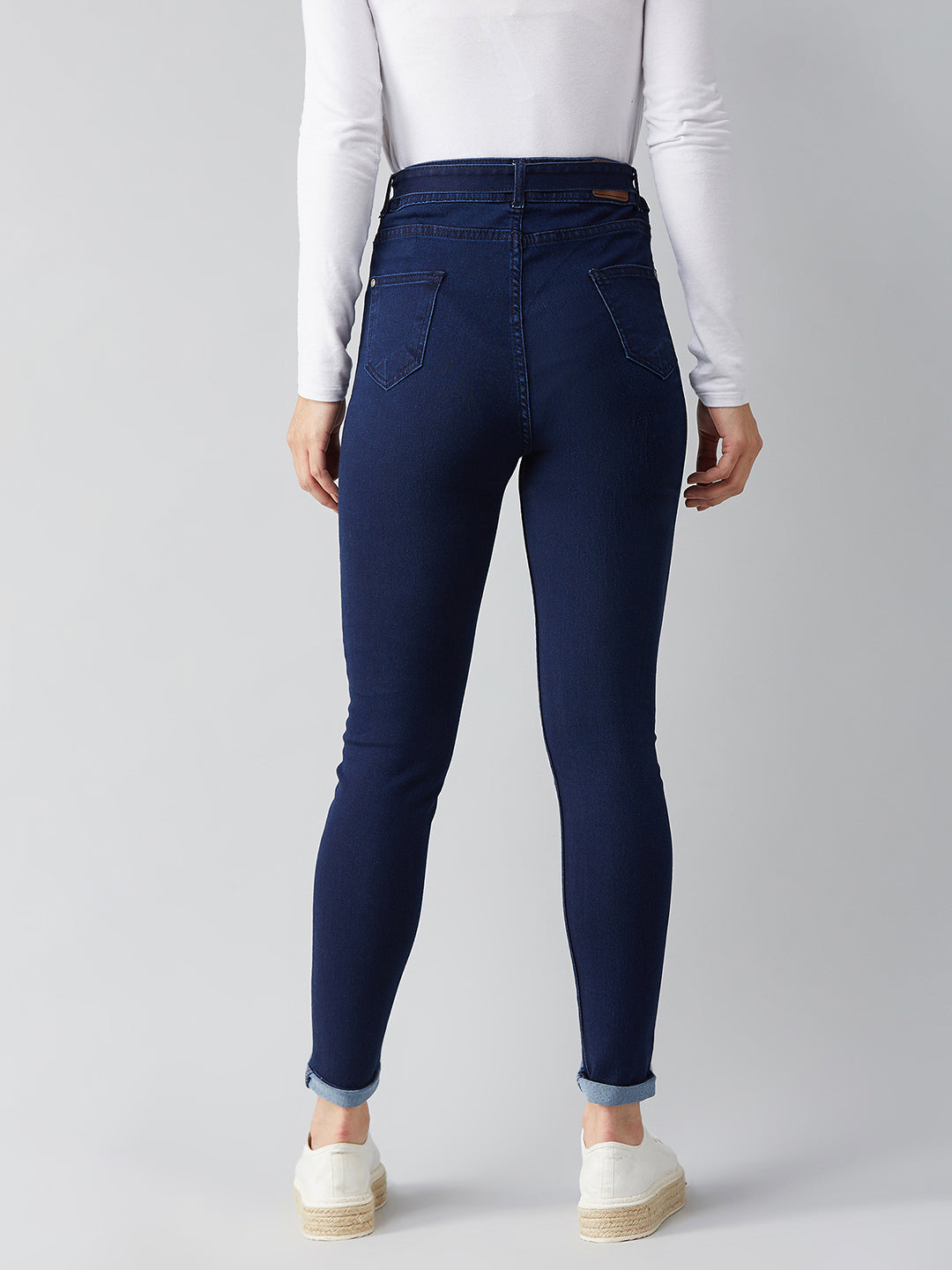 Women's Navy Blue Cotton Skinny Fit Relaxed High Rise Regular Length Stretchable Denim Jeans