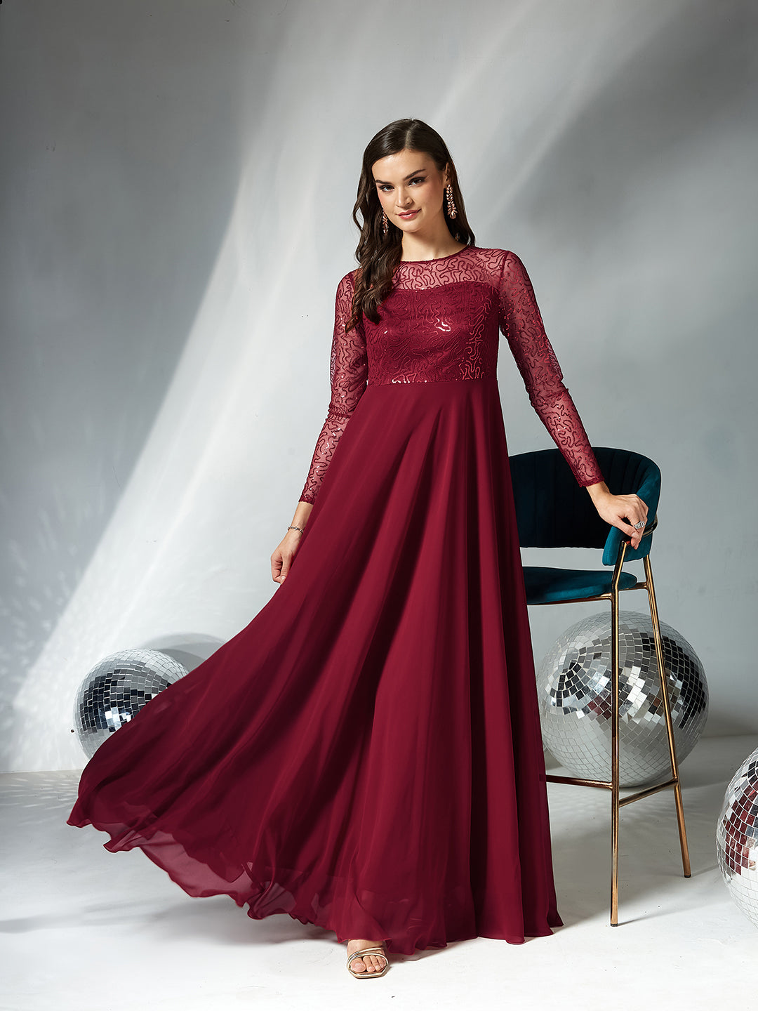 Black Solid Embellished Maxi Dress for Women