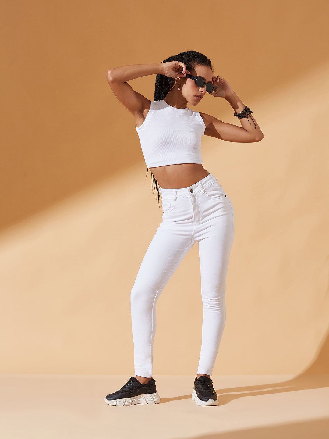 24/7 Comfort White Skinny-Fit High-Rise Bleached Stretchable Denim Jeans for Women