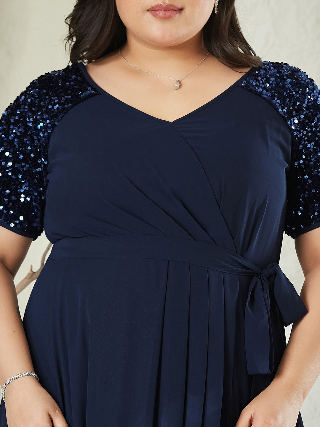 Navy Blue Relaxed Fit Maxi Georgette Dress for Women