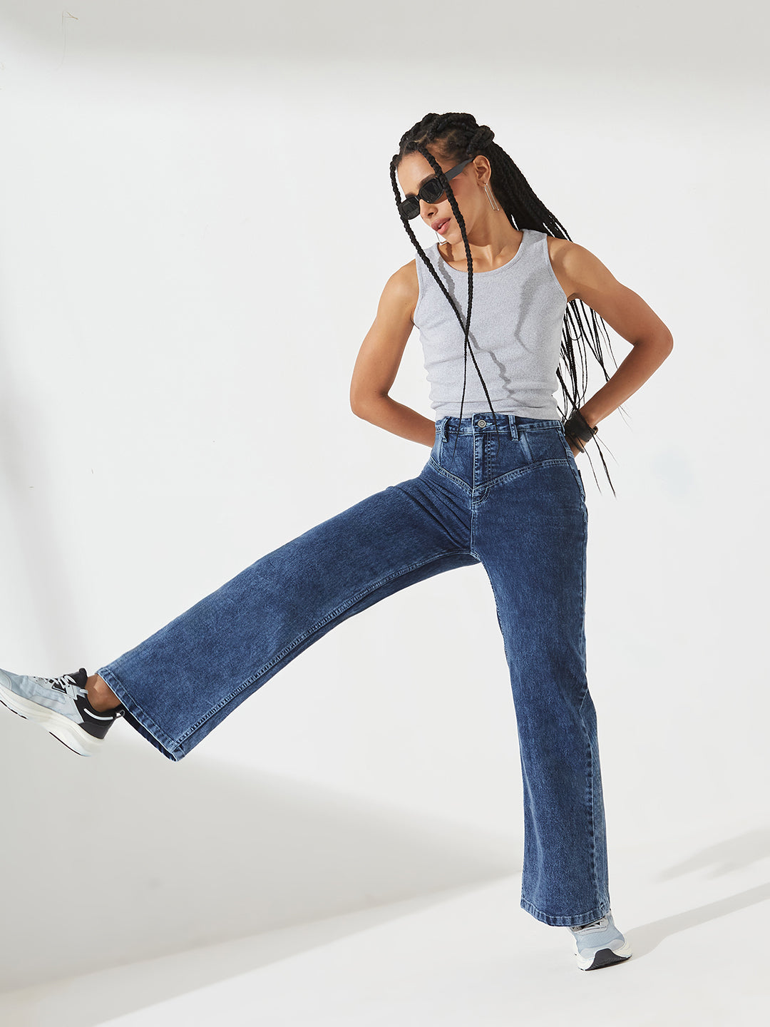 CHASEshape™ Light-Shaping Wide-Leg High-Rise Dark Blue Denim Jeans with Boning Technology