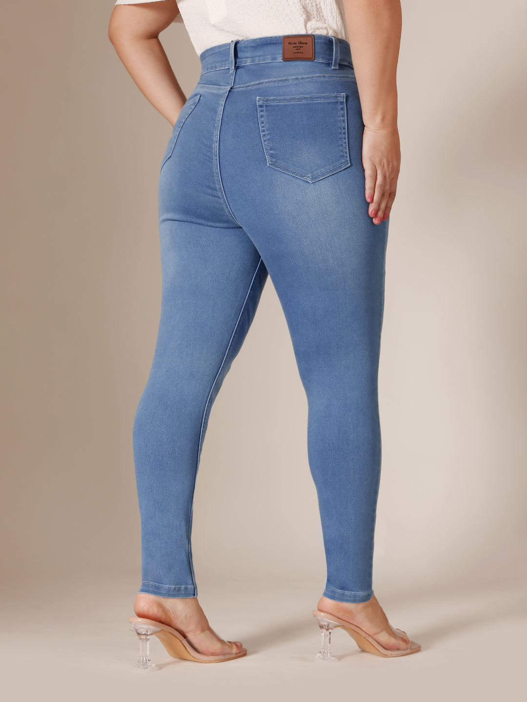 Light Blue Super Skinny High Rise Clean Look Regular Length Stretchable Denim Jeans for Women