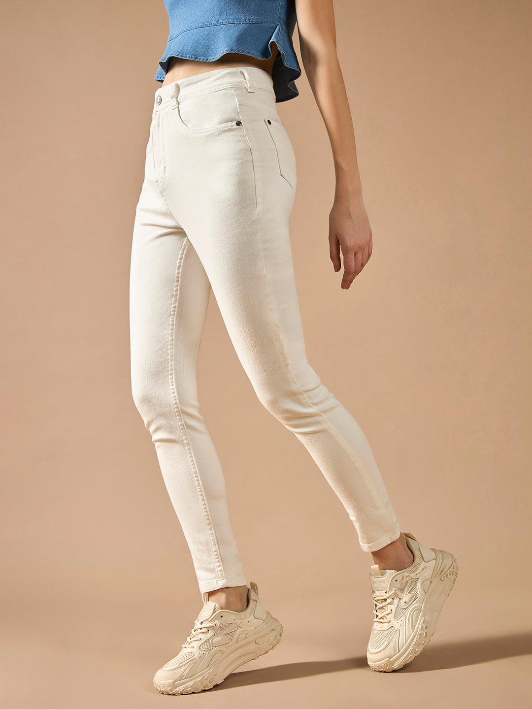 Women's White Skinny High-Rise Clean-Look Bleached Regular-Length Stretchable Denim Jeans
