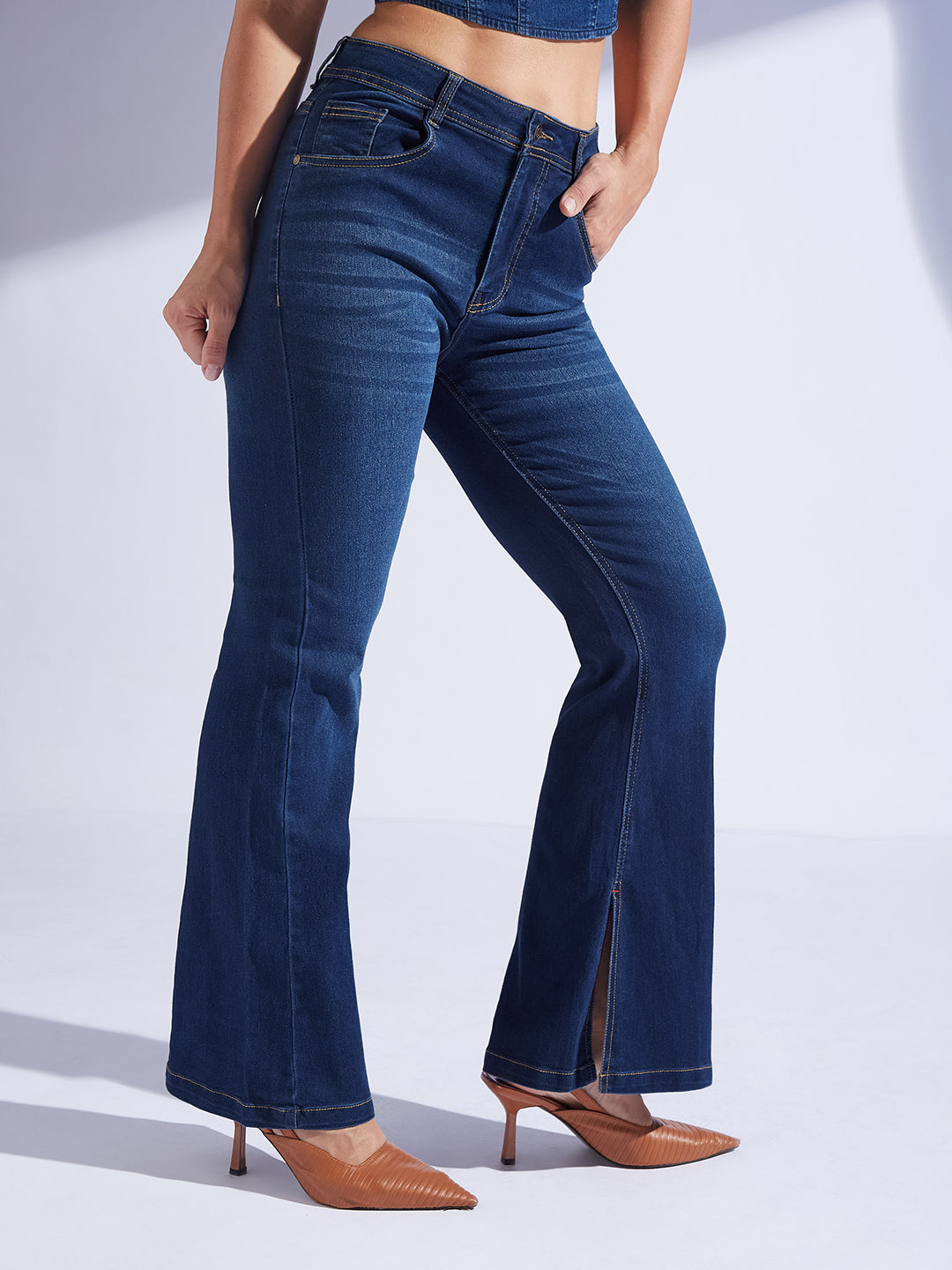 Women's Blue Bootcut Mid-Rise  Regular-Length Denim Stretchable Jeans
