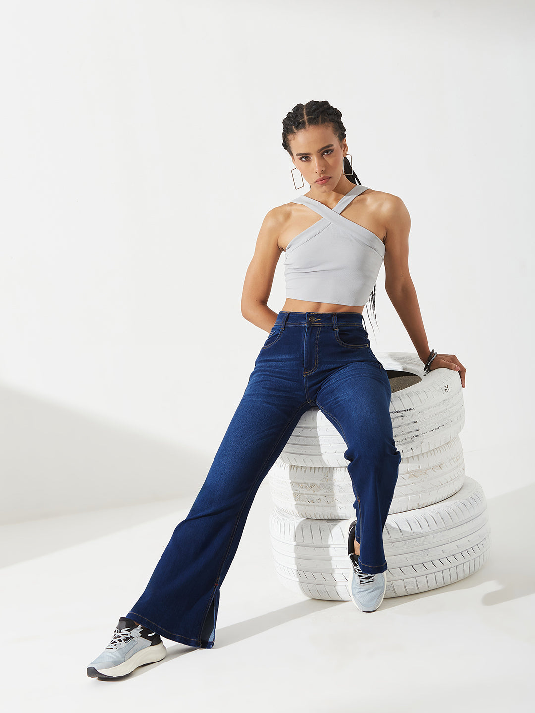 Blue Bootcut Mid-Rise Denim Stretchable Jeans for Women