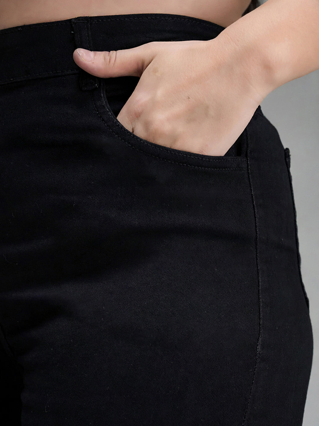 Black Wide Leg High Rise Stretchable Denim Jeans for Women