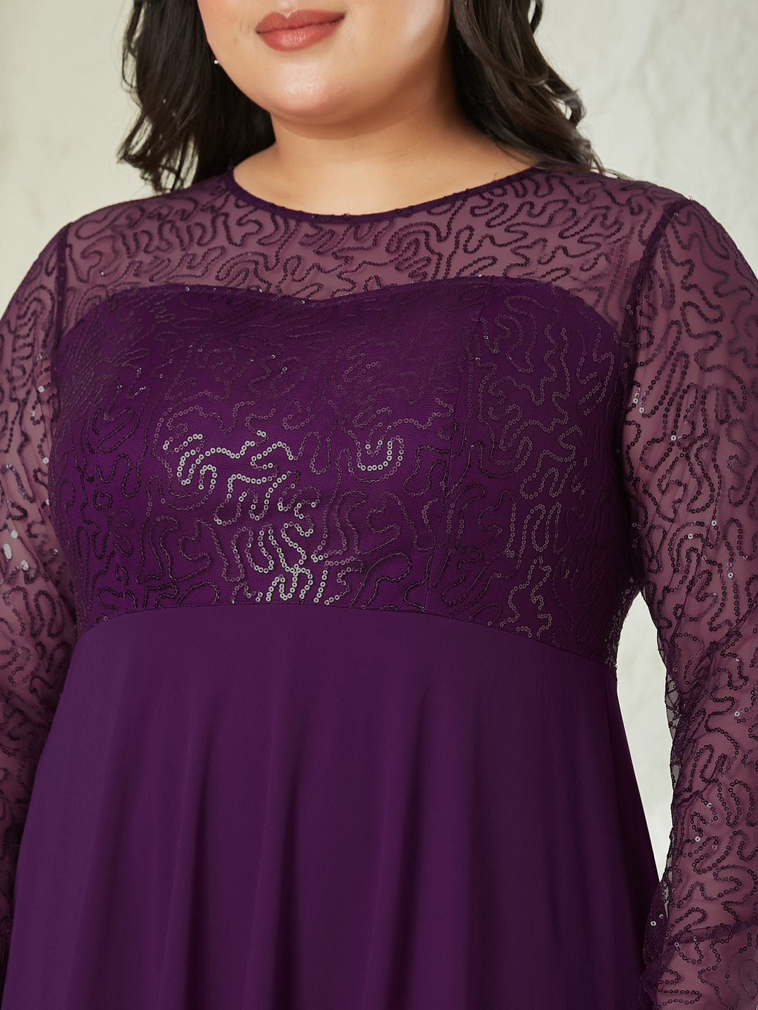 Dark Purple Solid Embellished Maxi Dress for Women