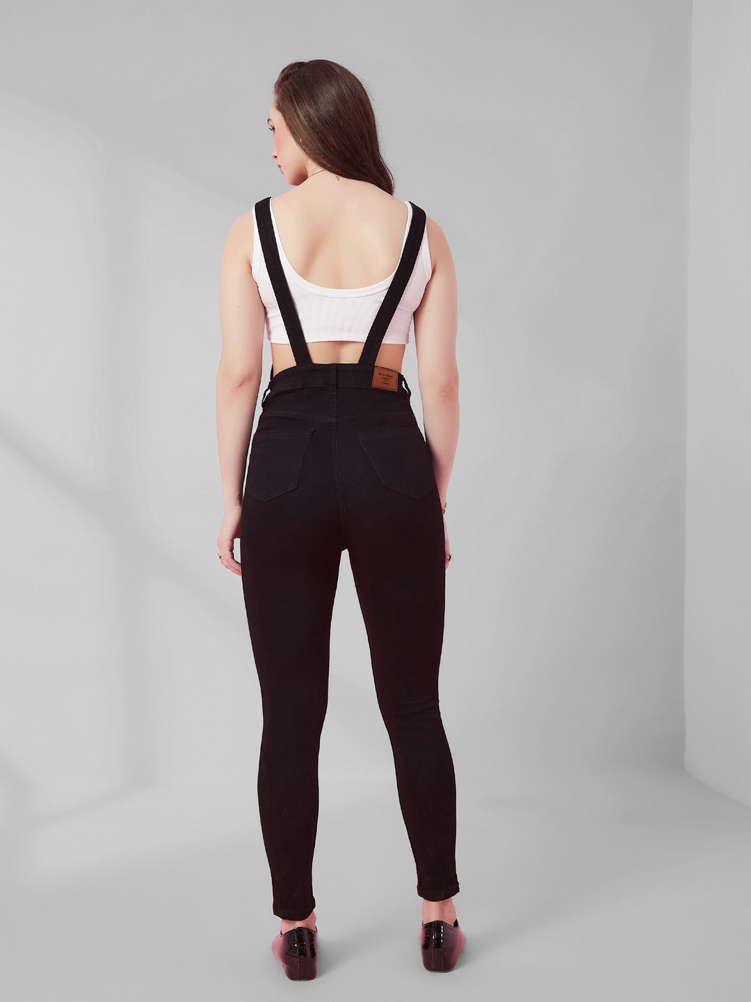 Black Skinny high-rise Regular Stretchable Denim Dungaree for Women