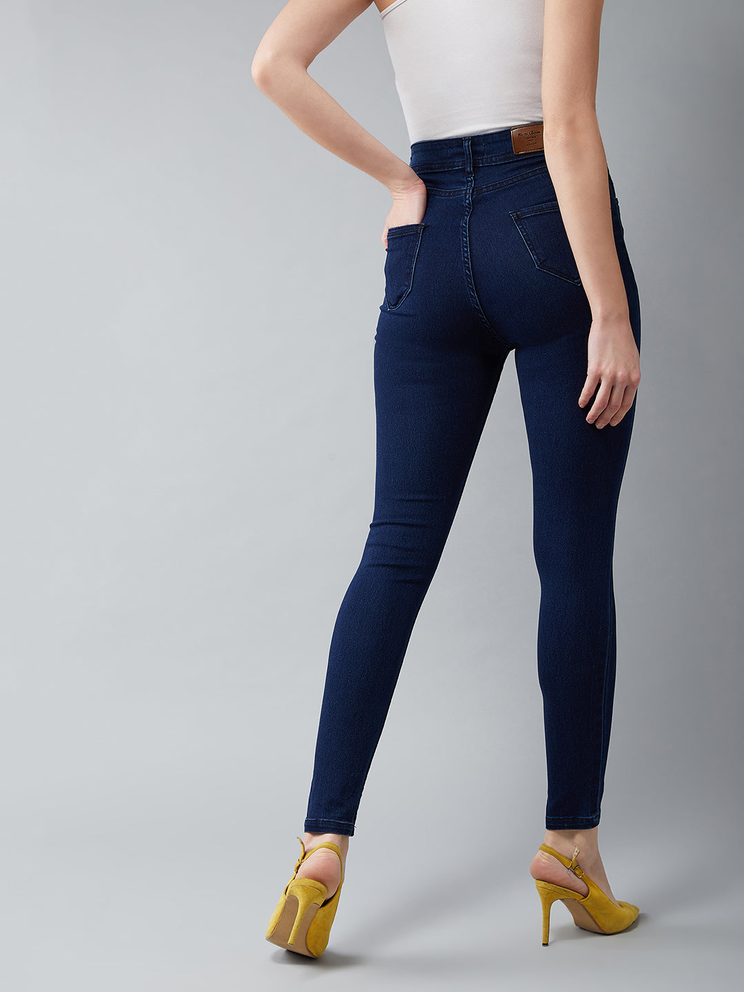 Women's Navy Blue Skinny Fit High Rise Regular Length Clean Look Stretchable Denim Jeans