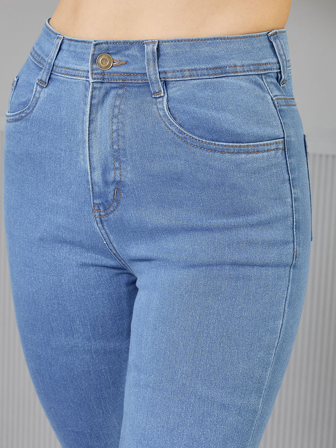 Women's Blue Skinny High-Rise Distressed Regular-Length Denim Jeans