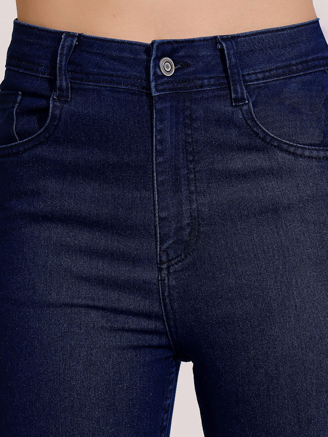 Women's Navy Blue Skinny Fit High Rise Clean Look Cropped Length Stretchable Denim Jeans