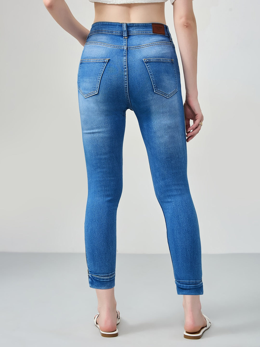 Blue Skinny Fit high-rise Ankle Length Acid Wash Blast Effect Denim Stretchable Jeans for Women