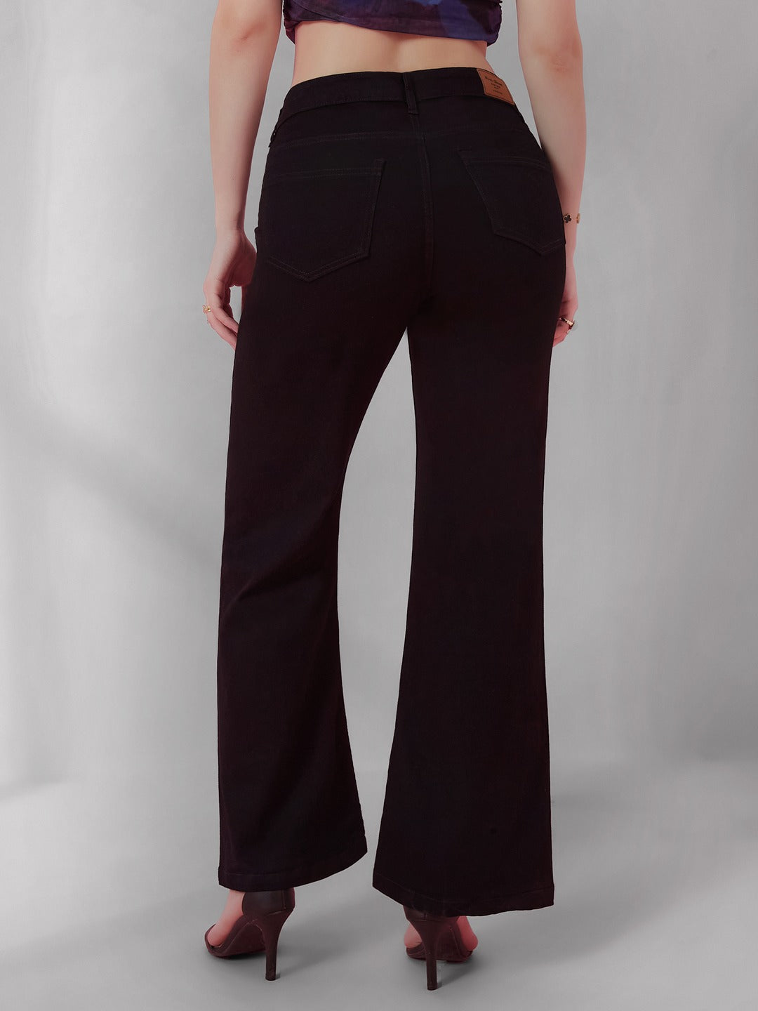 Black Bootcut high-rise Regular Stretchable Denim Jeans for Women