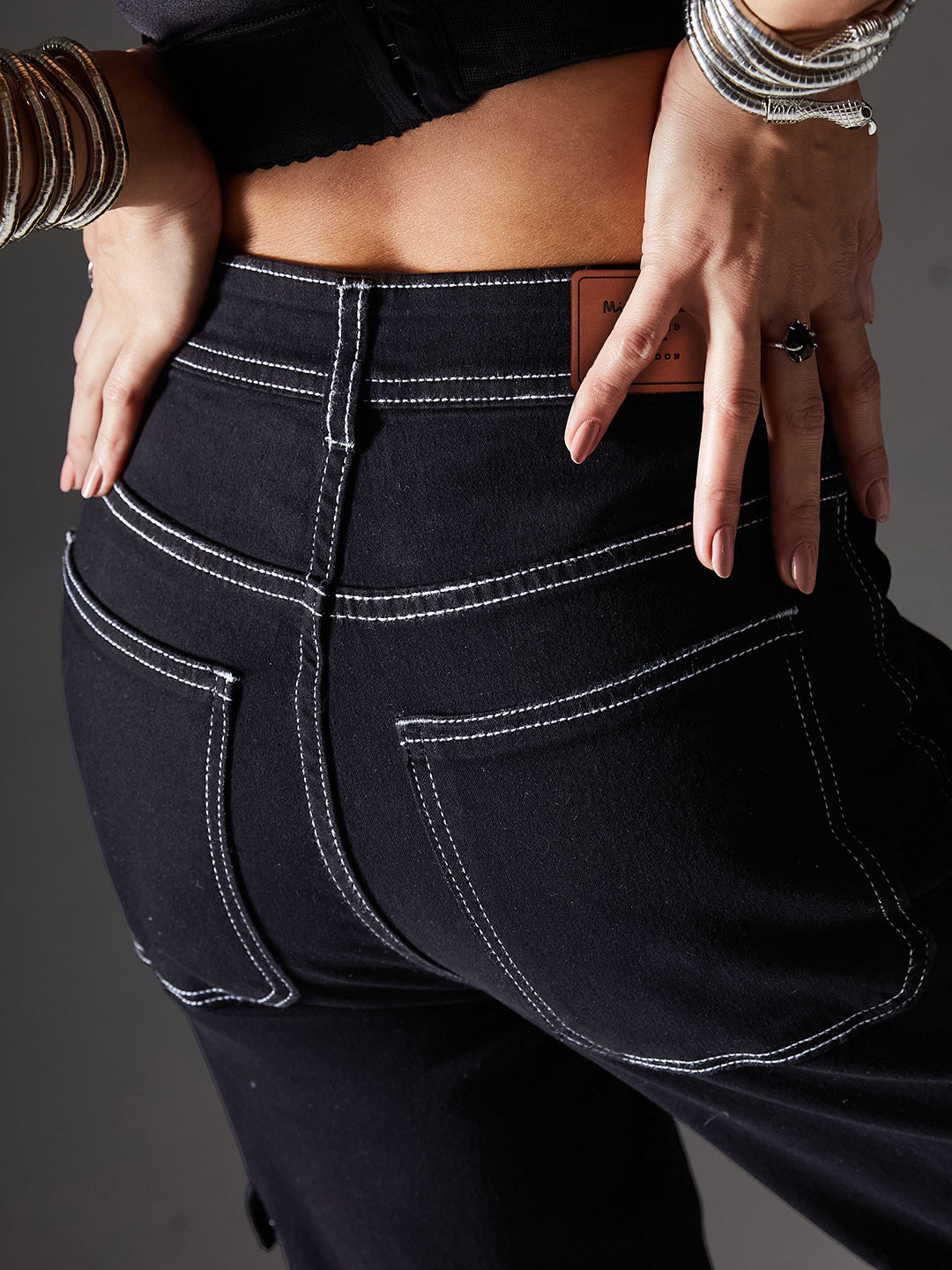 CHASEstretch™ Black Wide-Leg High-Rise Cargo Denim Jeans for Women — Miss Chase