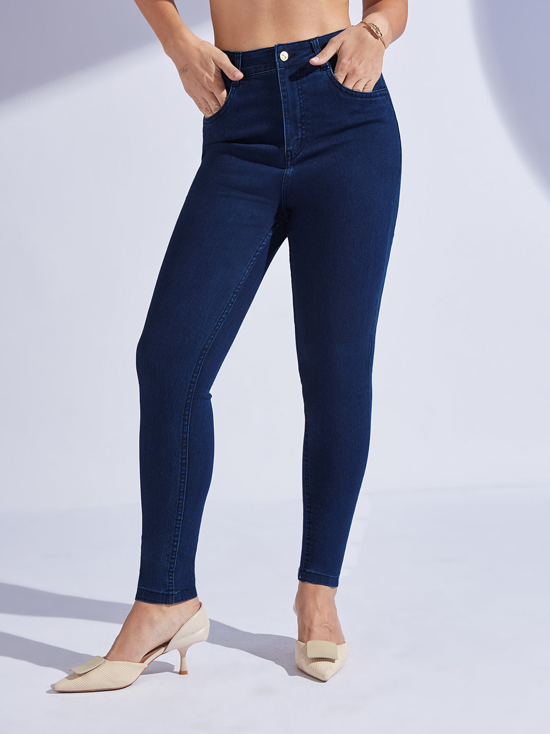 Women's Navy Blue Skinny High-Rise Regular Stretchable Denim Jeans