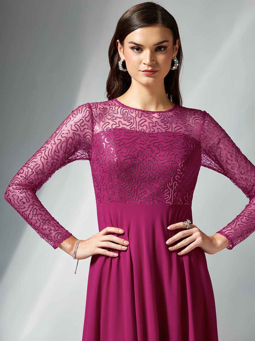 Ruby Pink Solid Embellished Maxi Dress for Women — Miss Chase