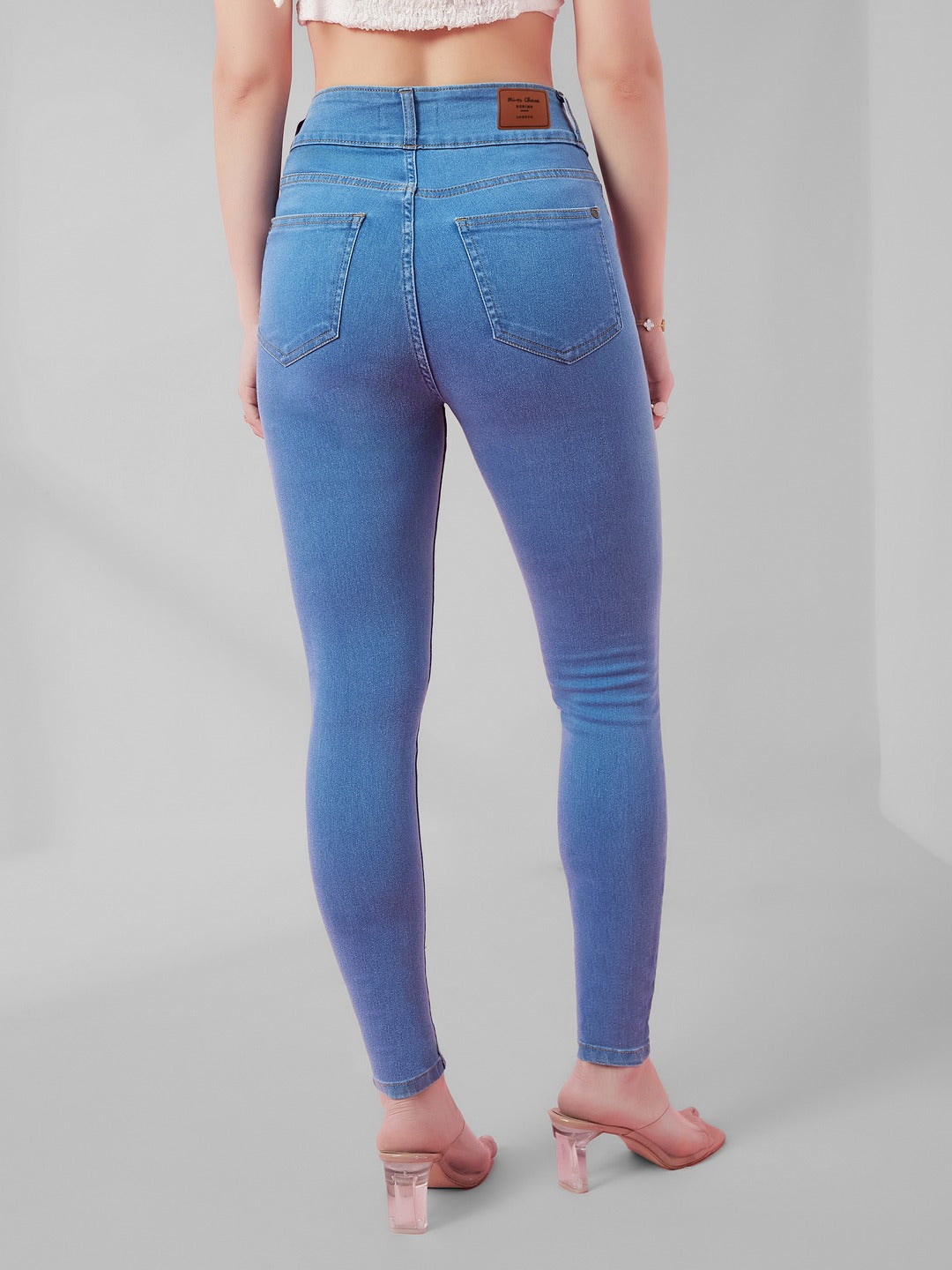 Blue Skinny Fit High-Rise Ice Wash Stretchable High Waist Denim Jeans for Women