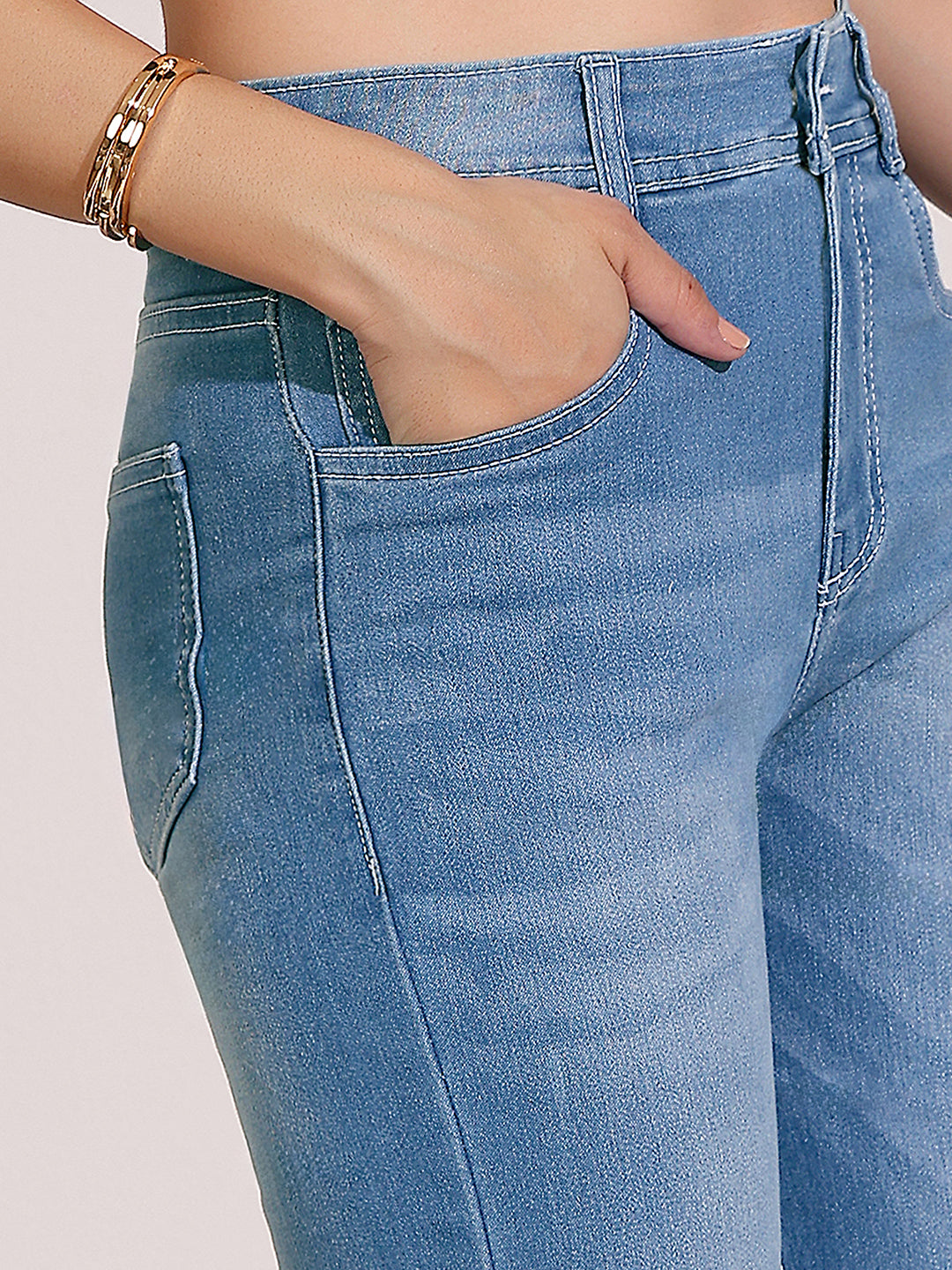 Women's Blue Wide-Leg Relaxed Mid Rise Regular Length Denim Stretchable Jeans
