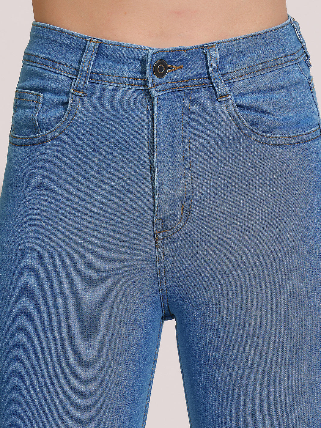 Women's Blue Solid Skinny High Rise Clean Look Cropped Fringe Detailing Solid Stretchable Denim Jeans