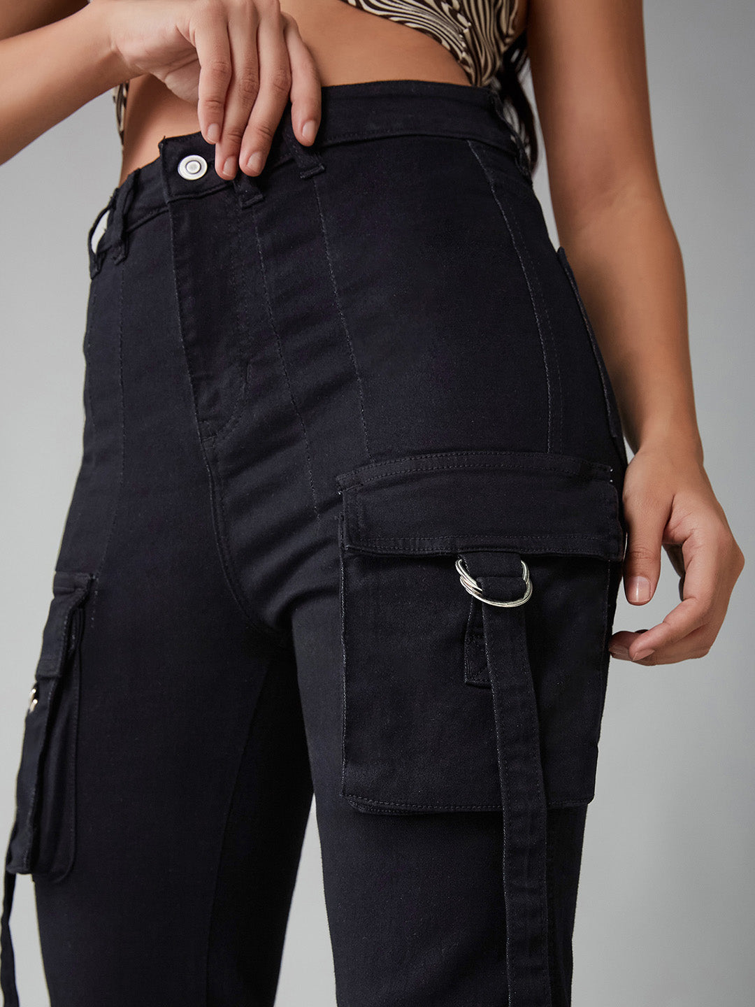 Women's Black Bootcut High-Rise Clean-Look Regular-Length Stretchable Denim Jeans