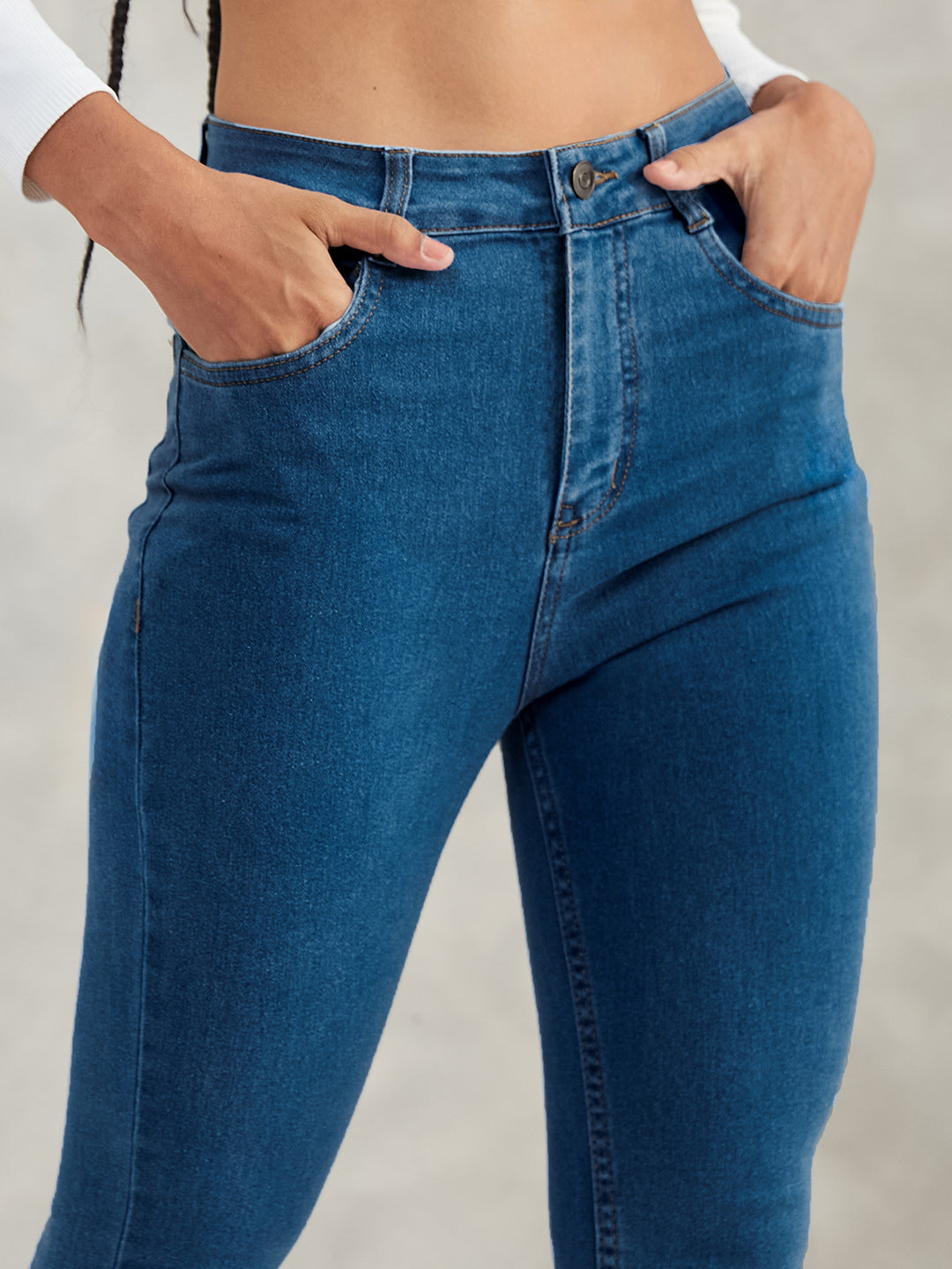 Women's Blue Skinny High-Rise Cropped-Length Fringe Detailing Stretchable Denim Jeans