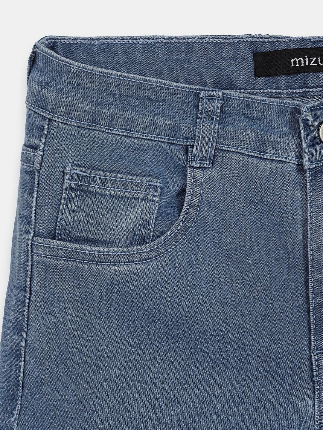 Blue Wide-Leg High-Rise Clean-Look Regular-Length Stretchable Denim Jeans for Girls/Teenagers