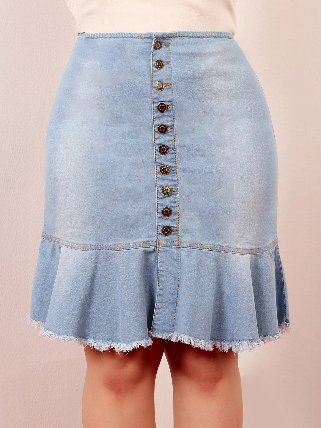 Women's Blue Regular Fit Mid-Rise Midi Lightweight Denim Skirt