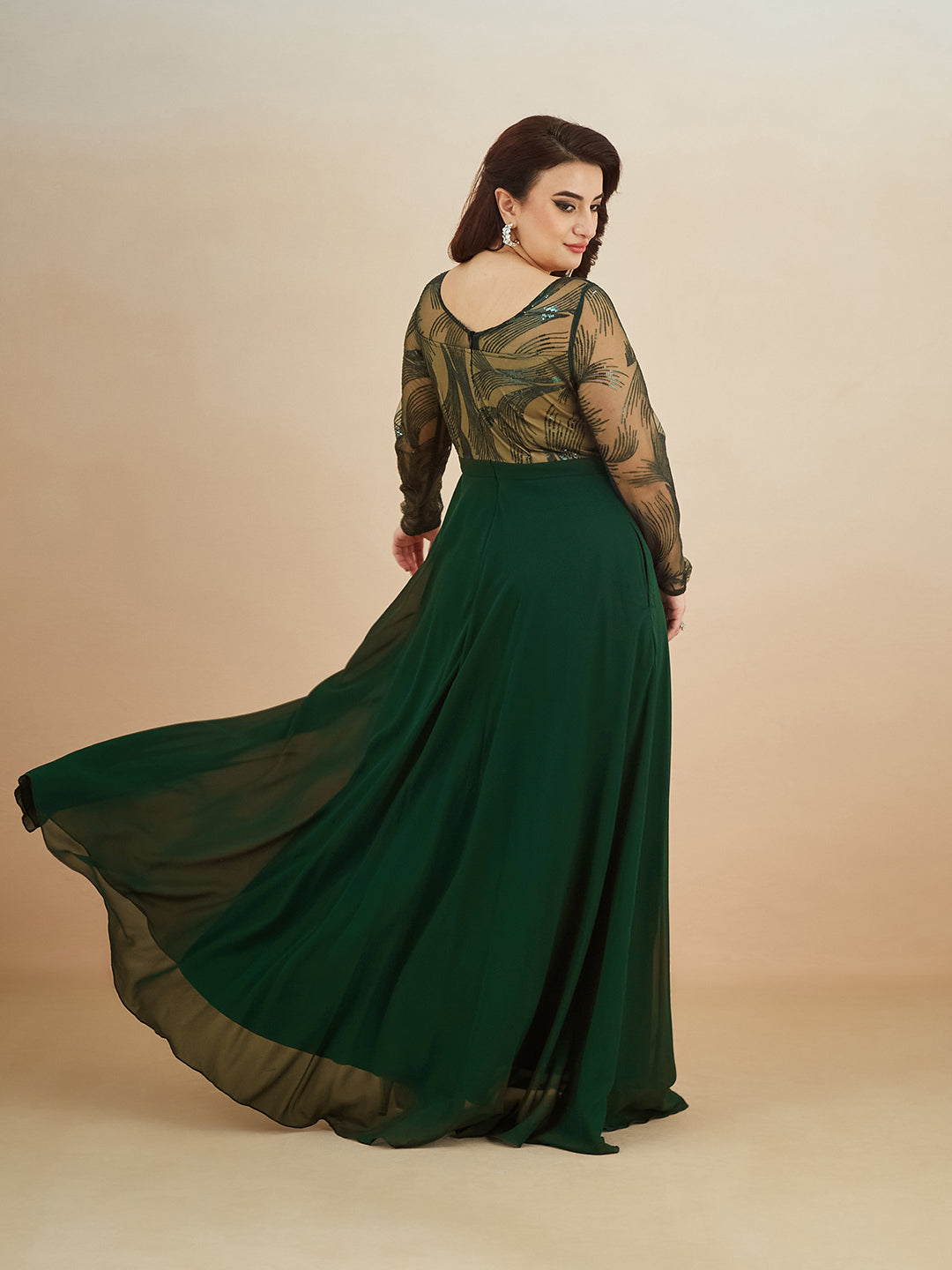 Green & Beige Solid Embellished Maxi Dress for Women — Miss Chase A+