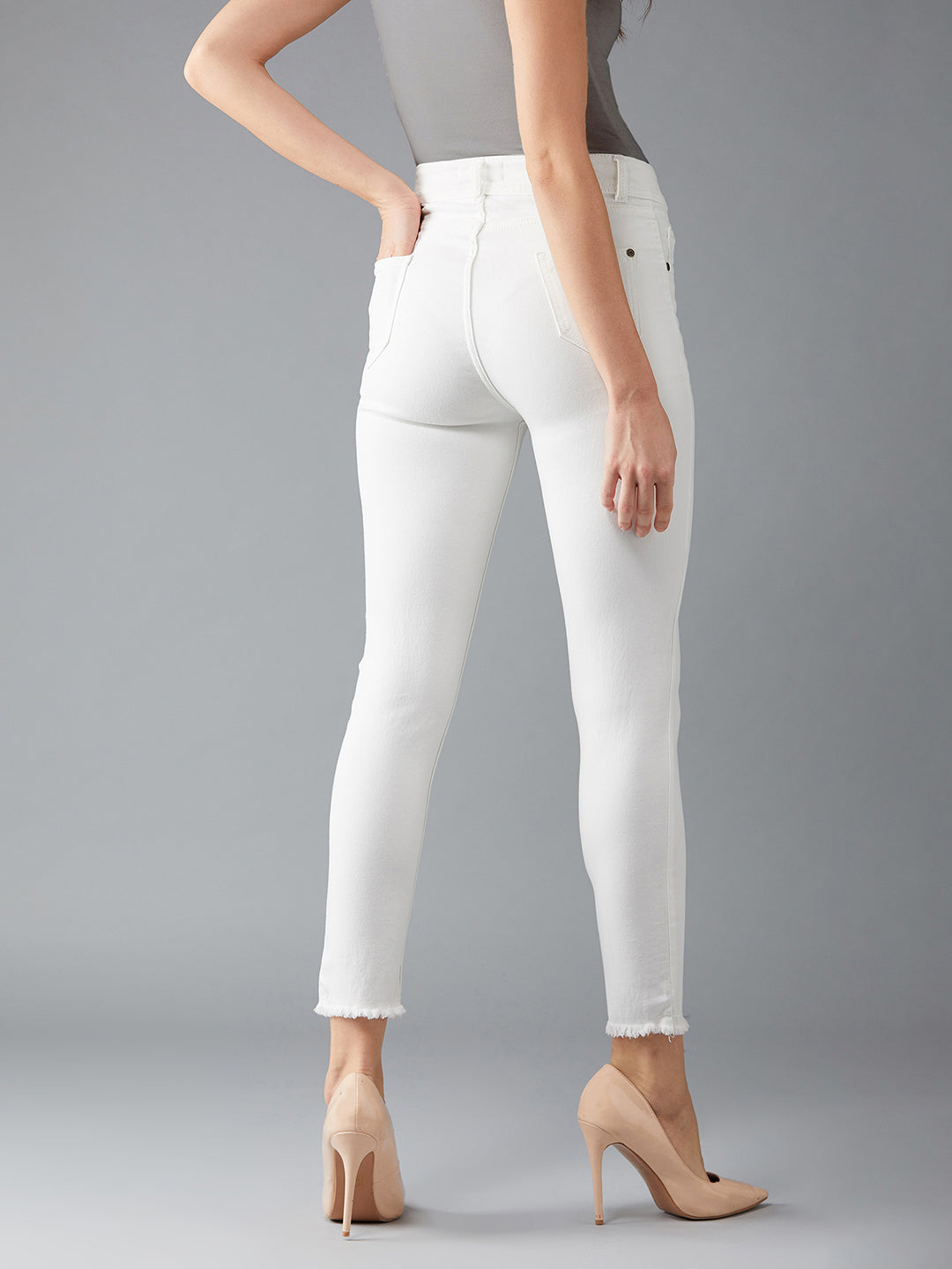 Women's White Skinny High Rise Clean Look Bleached Cropped Stretchable Denim Jeans