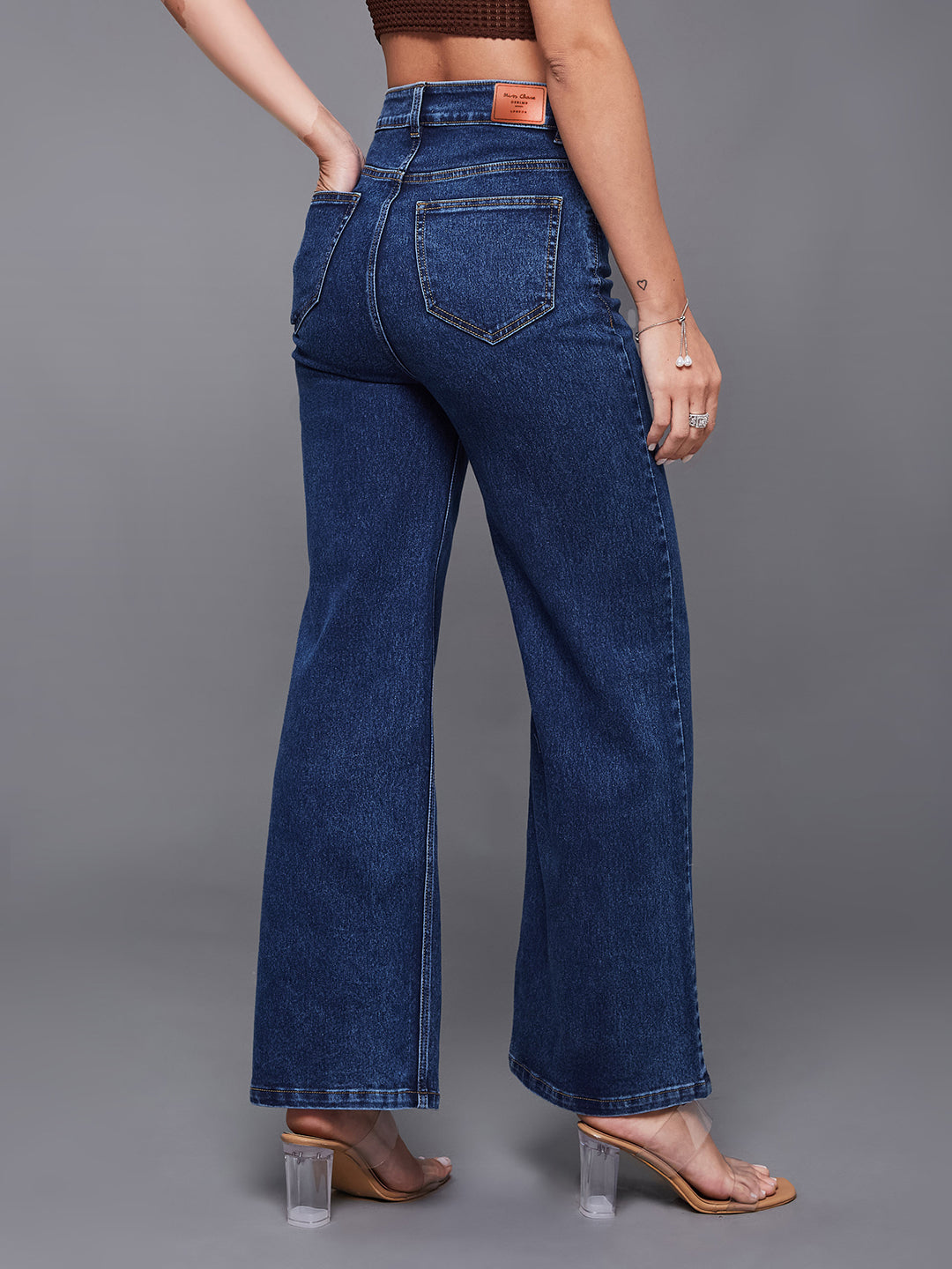 24/7 Comfort Women's Mid Blue Wide Leg High Rise Stretchable Denim Jeans