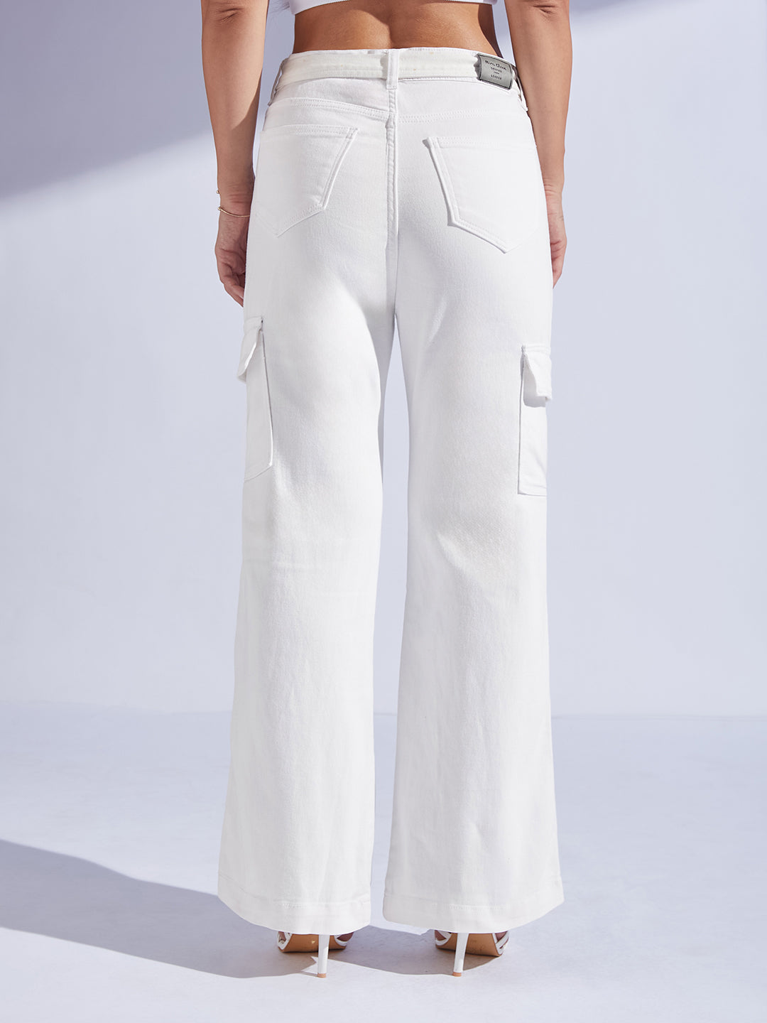 Women's White Wide Leg High-Rise Stretchable Denim Jeans
