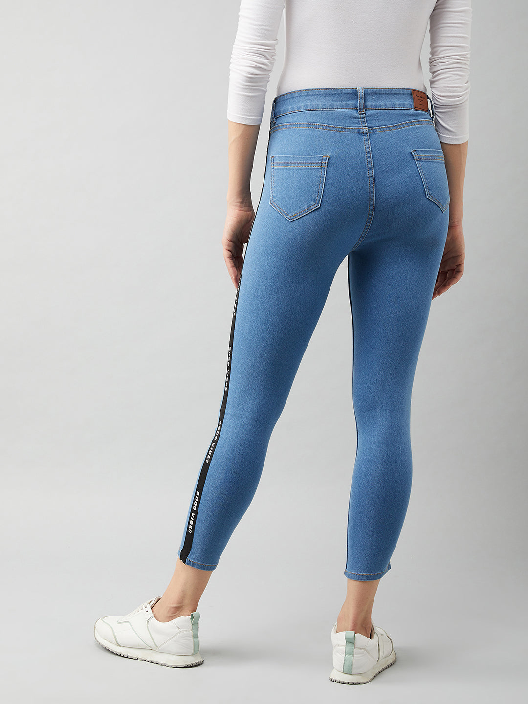 Women's Blue Skinny Fit High Rise Cropped Denim Stretchable Jeans