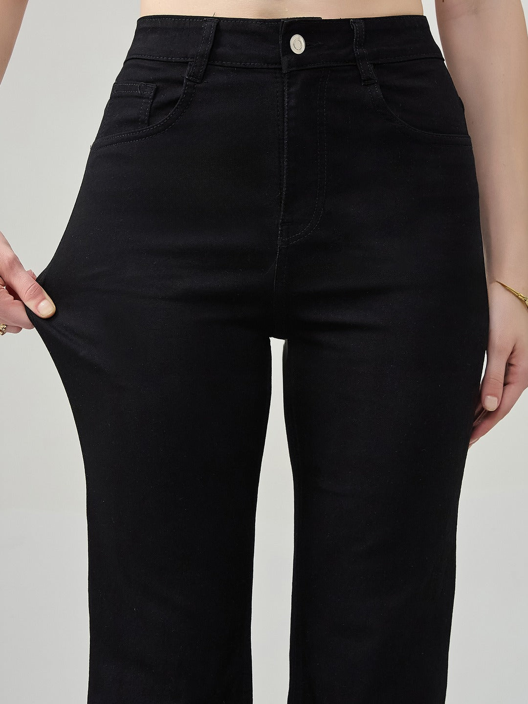 Black Bootcut high-rise Regular Stretchable Denim Jeans for Women