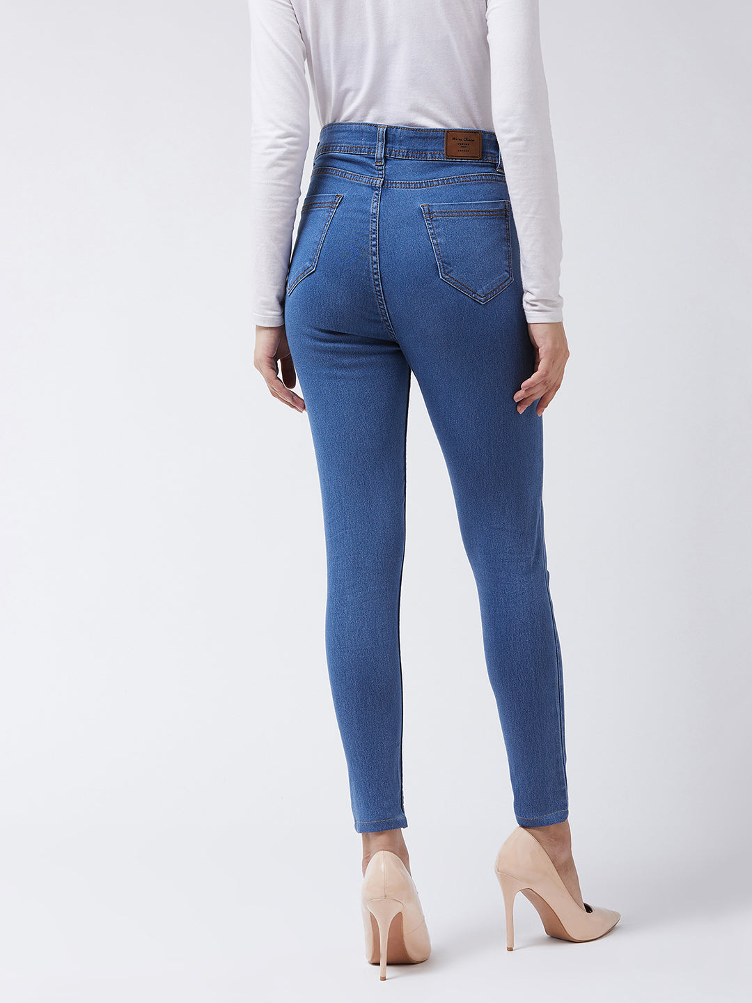 Women's Blue Skinny High-Rise Distressed Cropped Denim Jeans