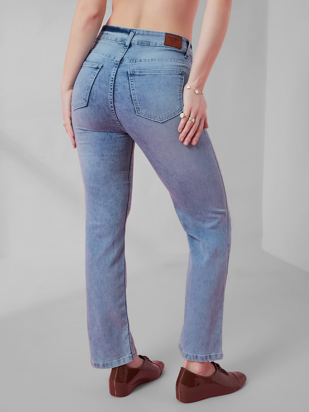 Light Blue Wide-Leg Fit high-rise Stretchable Denim Jeans for Women