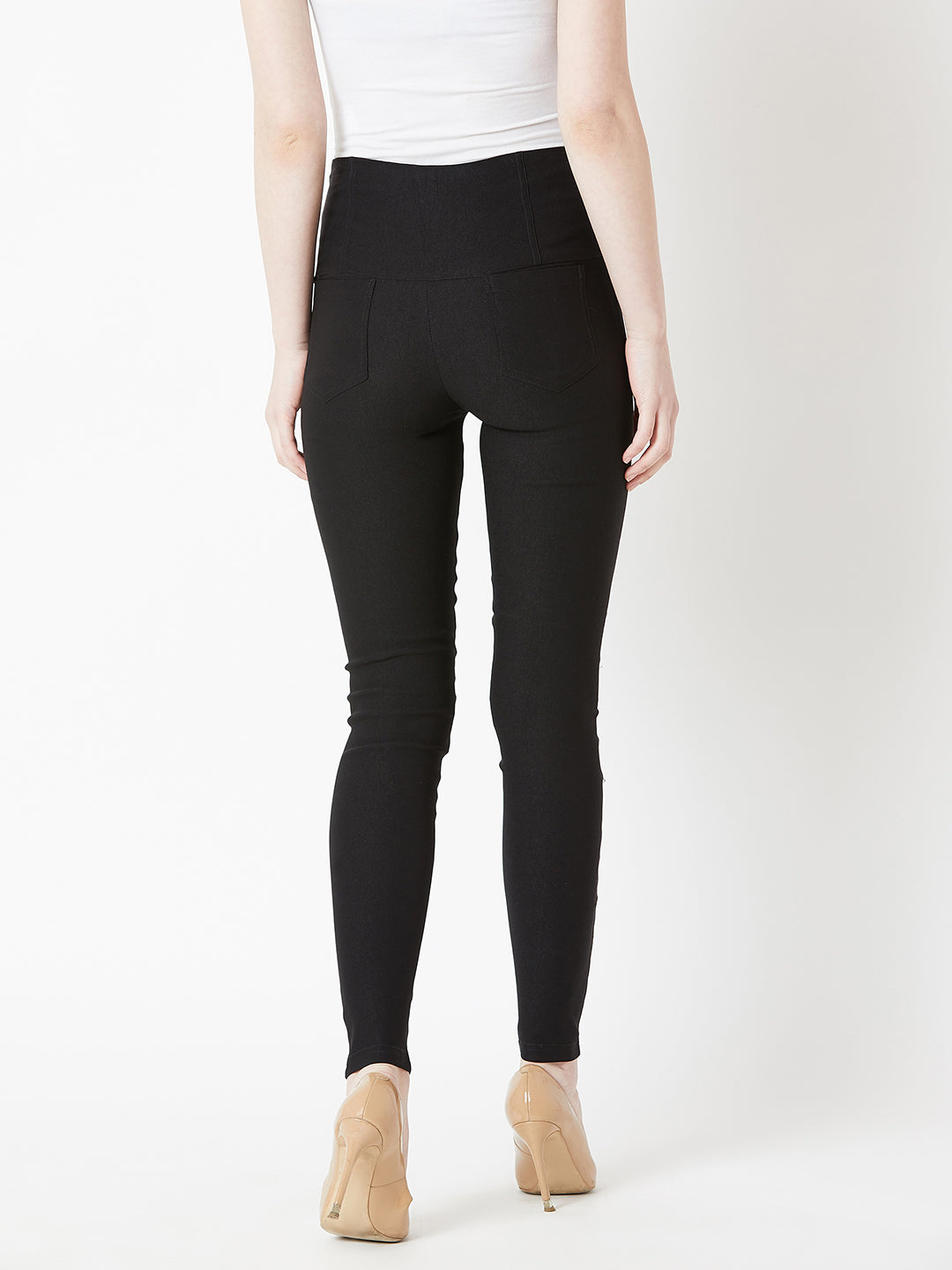 Women's Black Solid Skinny Regular Length High Waist Jeggings