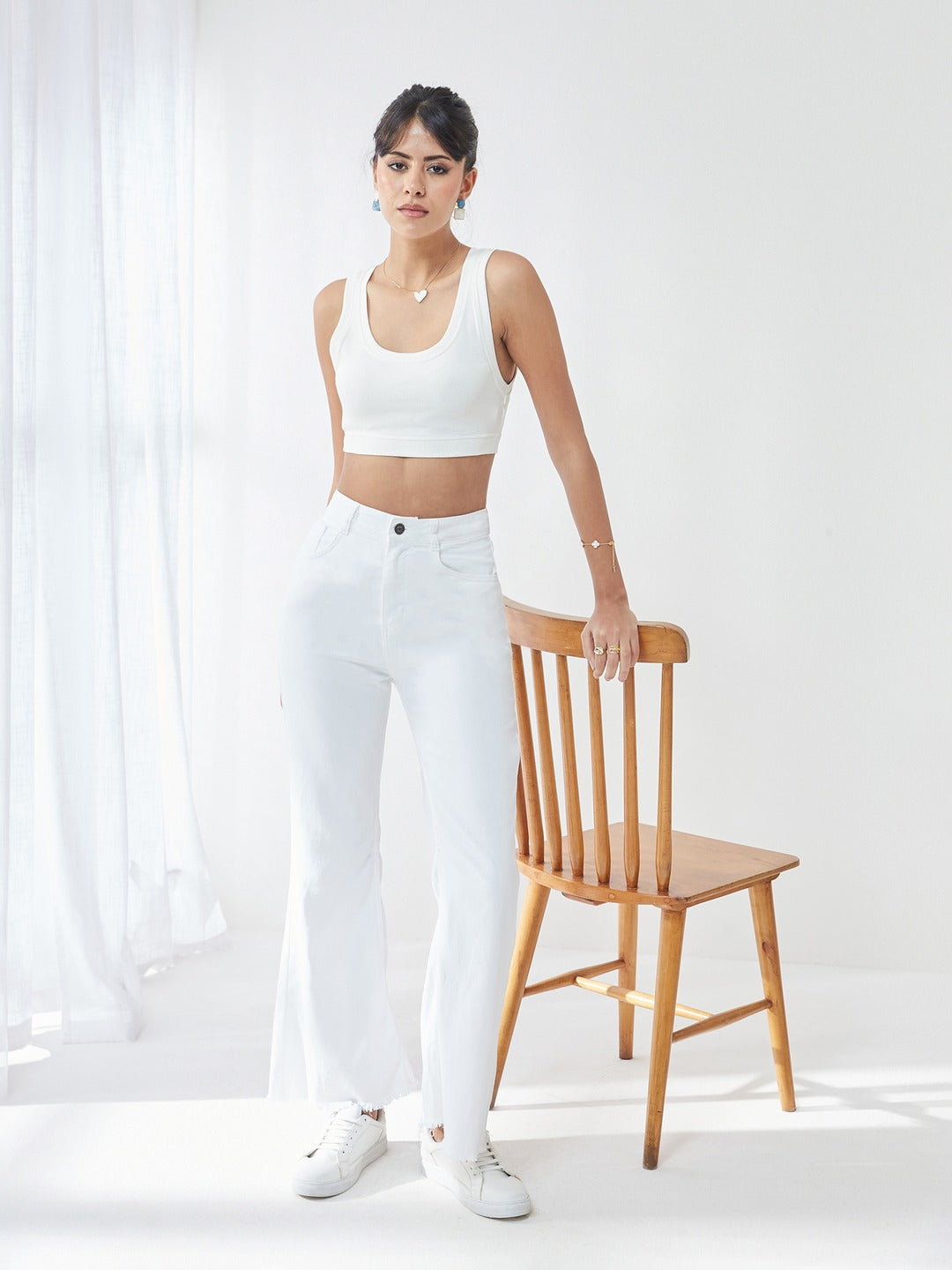 White Bootcut High Rise Stretchable Denim Jeans for Women