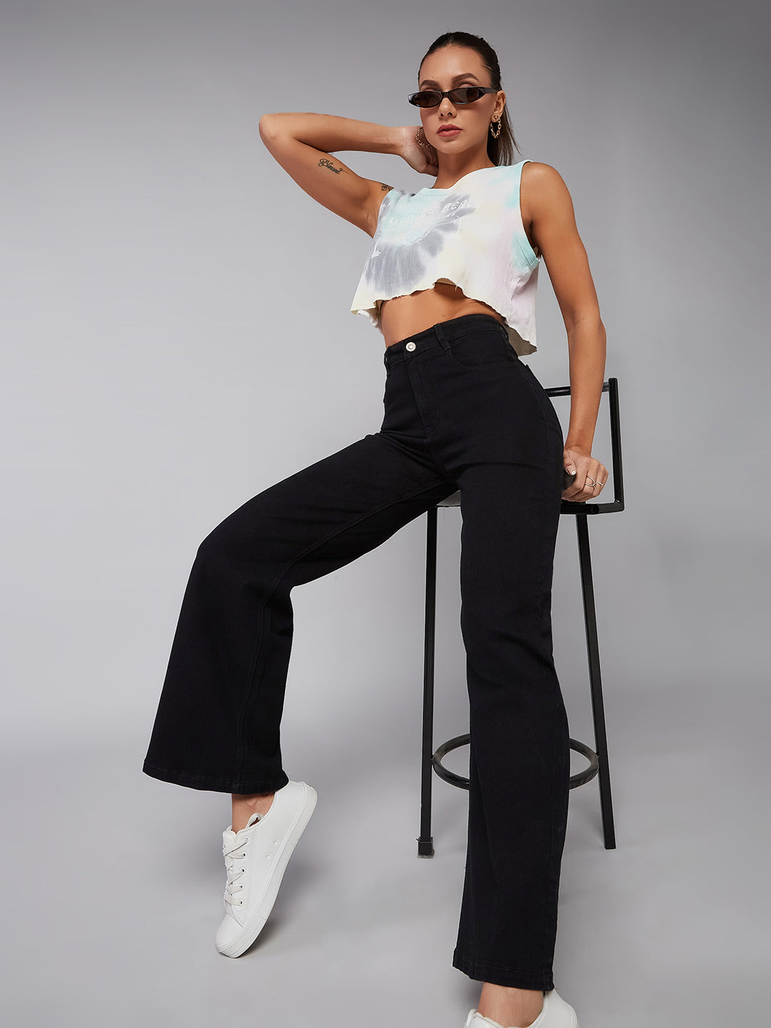24/7 Comfort Black Wide-Leg High-Rise Clean-Look Stretchable Denim Jeans for Women — Dolce Crudo