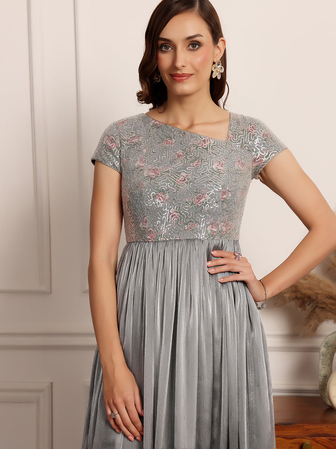 Silver Sequinned Layered Maxi Dress Gown Frock for Women |  Ladies' Life of the Party Collection