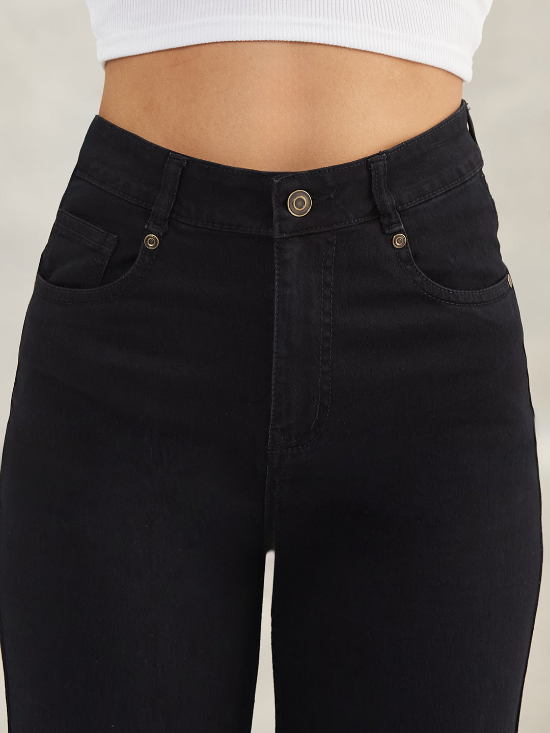 Women's Black High-Rise Stretchable Wide-Leg Denim Jeans