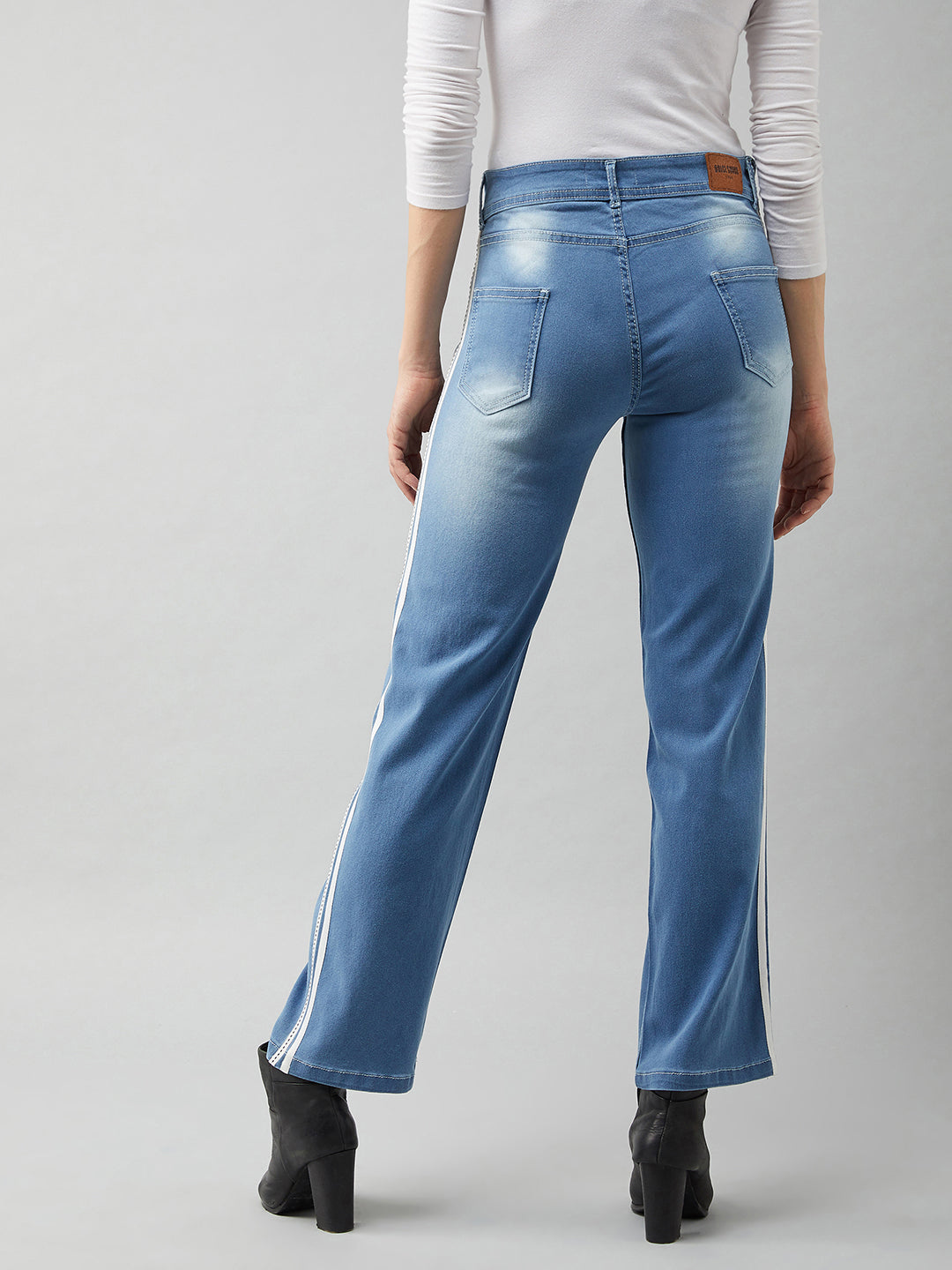 24/7 Comfort Women's Blue Cotton Wide-Leg Relaxed Mid Rise Regular Length Stretchable Denim Jeans