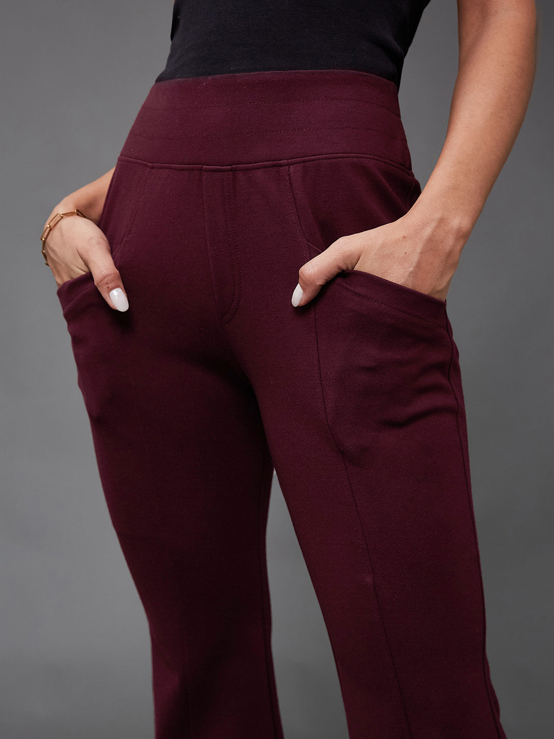 Crease Ease Women's Wine Regular-Length Viscose Rayon Bootcut Trouser