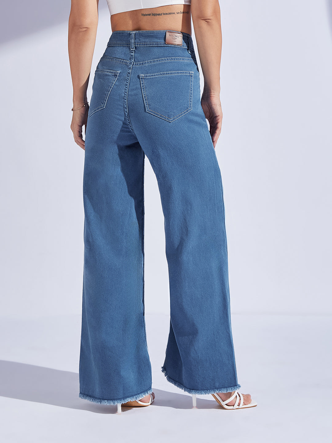 Women's Blue Wide-Leg High-Rise Stretchable Denim Jeans