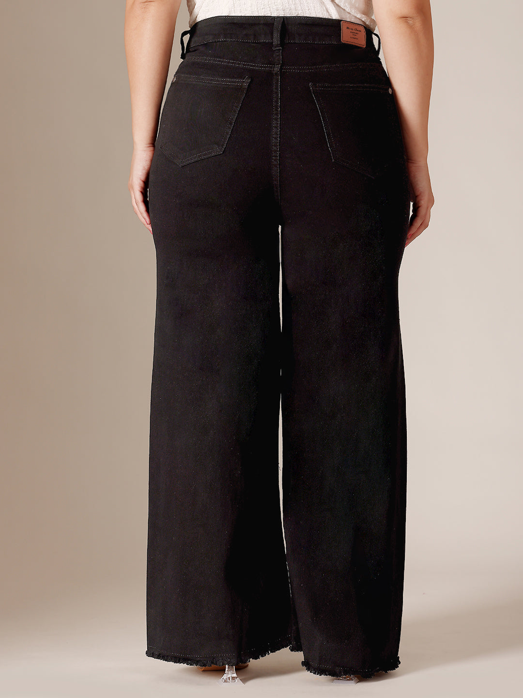 Black High Rise Clean Look Regular-Length Stretchable Wide Leg Denim Jeans for Women