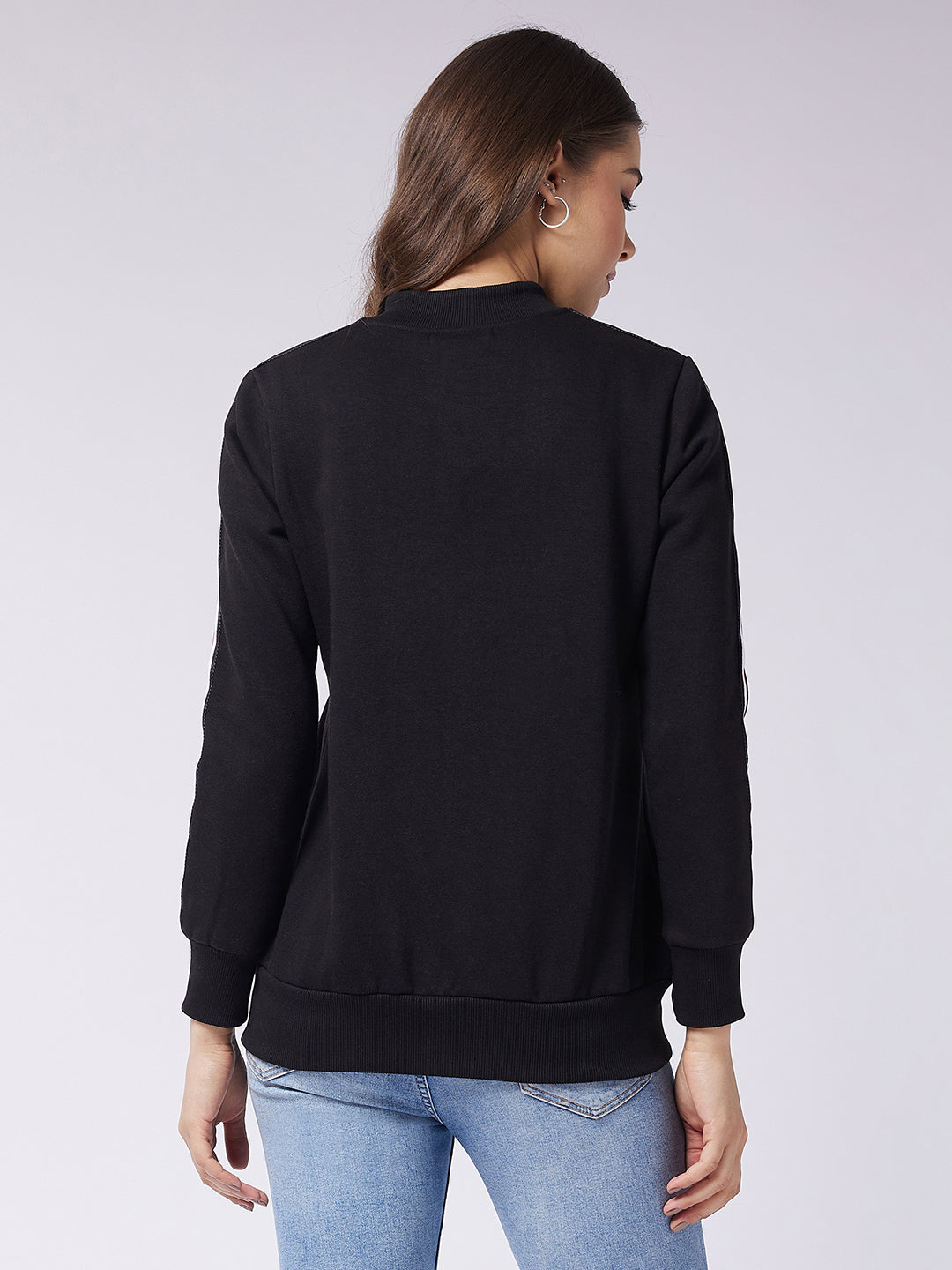 Black V-Neck Full Sleeve Solid Bomber RegularJacket for Women — Miss Chase