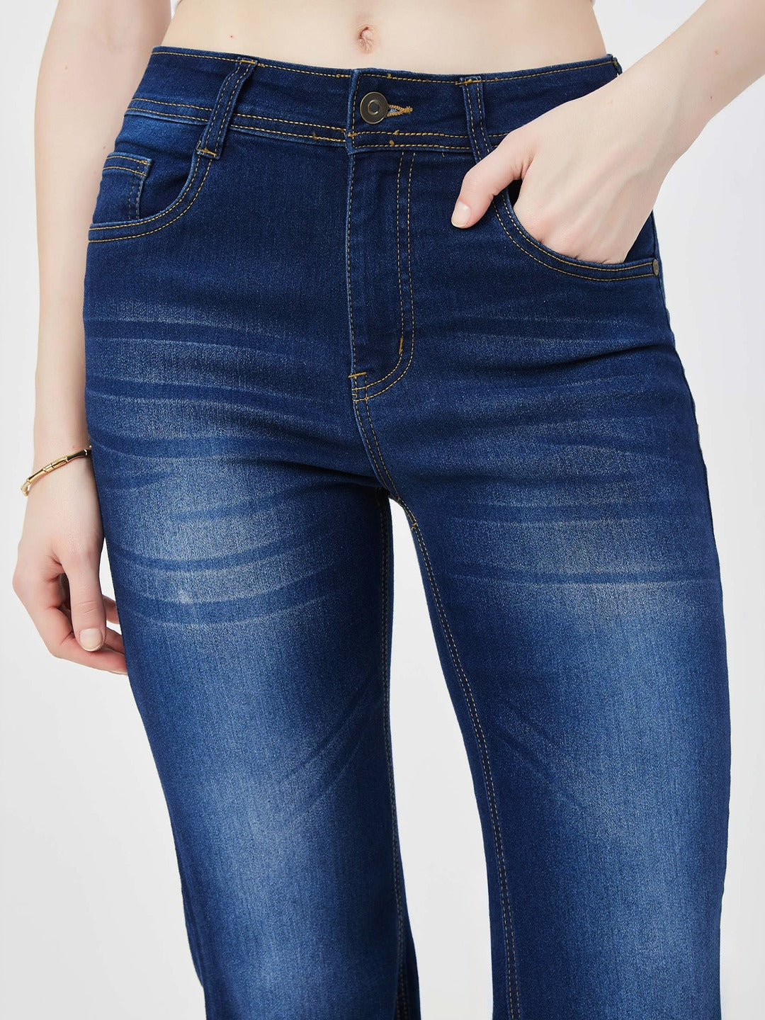 Blue Bootcut Mid Rise Denim Stretchable Jeans for Women