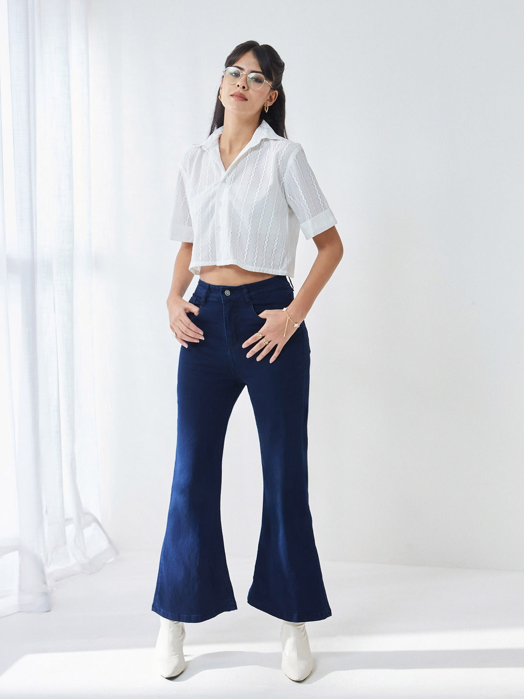 CHASEshape™ Navy Blue Bootcut High Rise Clean Look Regular Length Stretchable Jeans for Women