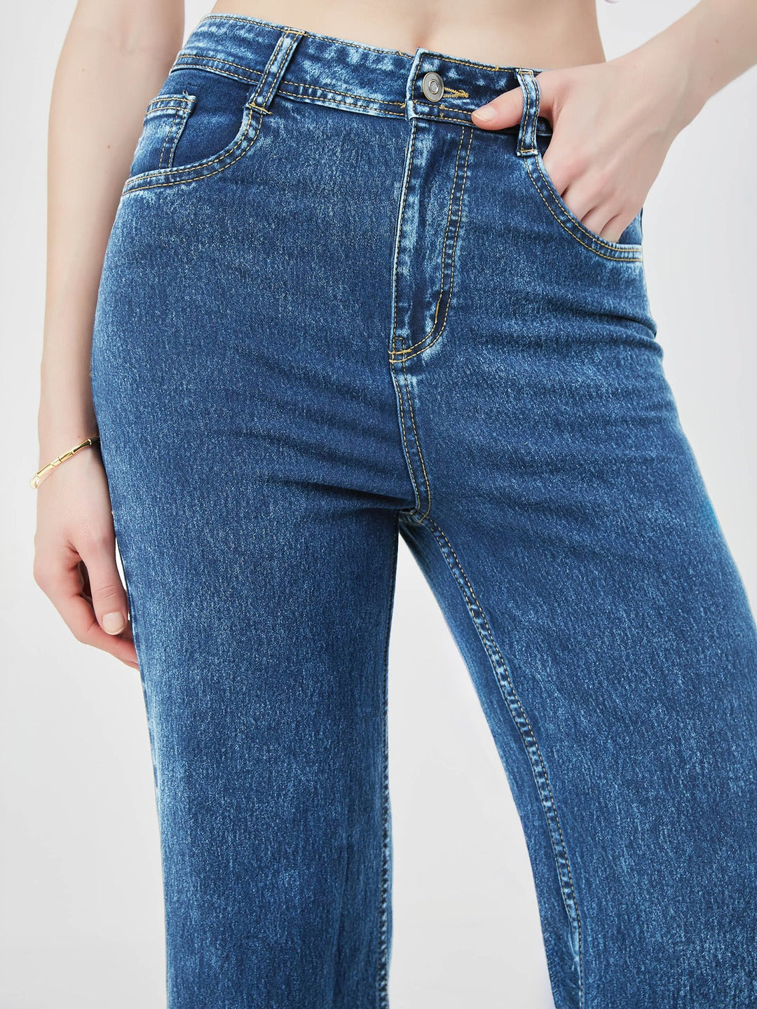 Mid Blue Wide leg high-rise Regular Stretchable Denim Jeans for Women